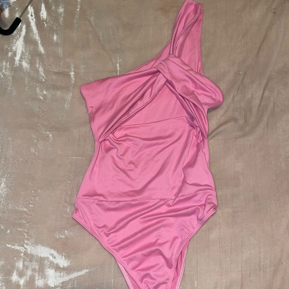 Barbie pink bodysuit one shoulder cut outs super soft size small - Picture 2 of 3